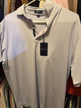 Peter Millar Light Blue & White Thin-Stripe Polo